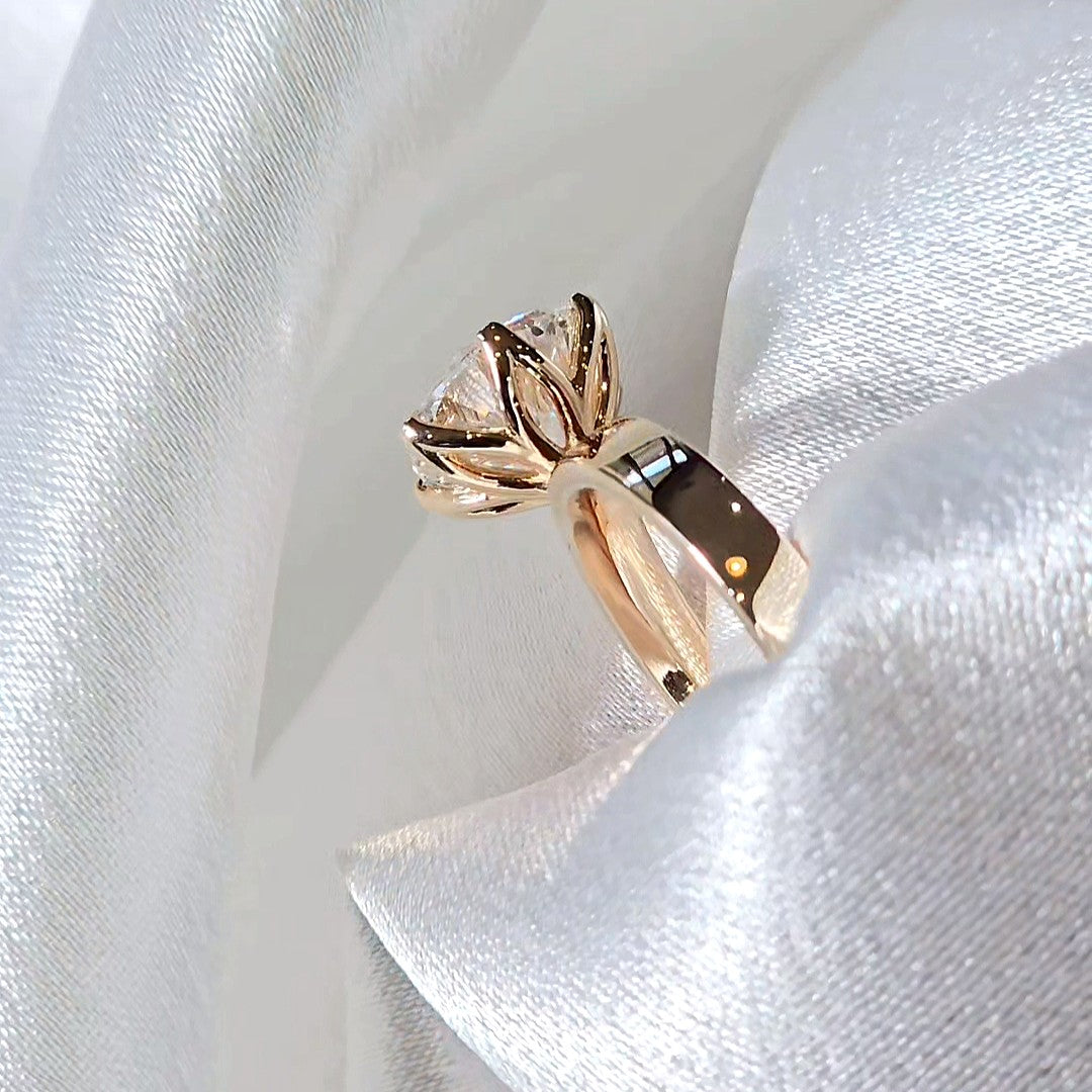 Petal 3 Carat Round Wide Band Lab Diamond Engagement Ring Floral Setting