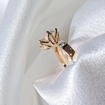 Petal 3 Carat Round Wide Band Lab Diamond Engagement Ring Floral Setting
