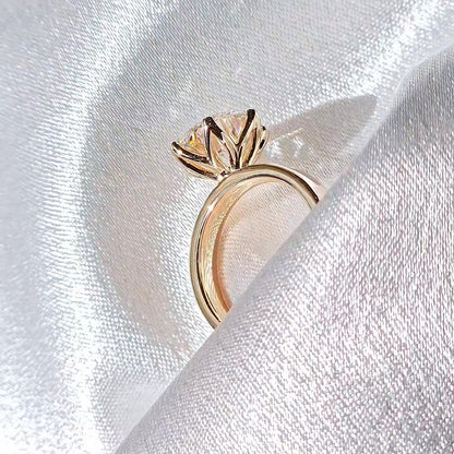 Petal 3 Carat Round Wide Band Lab Diamond Engagement Ring Floral Setting
