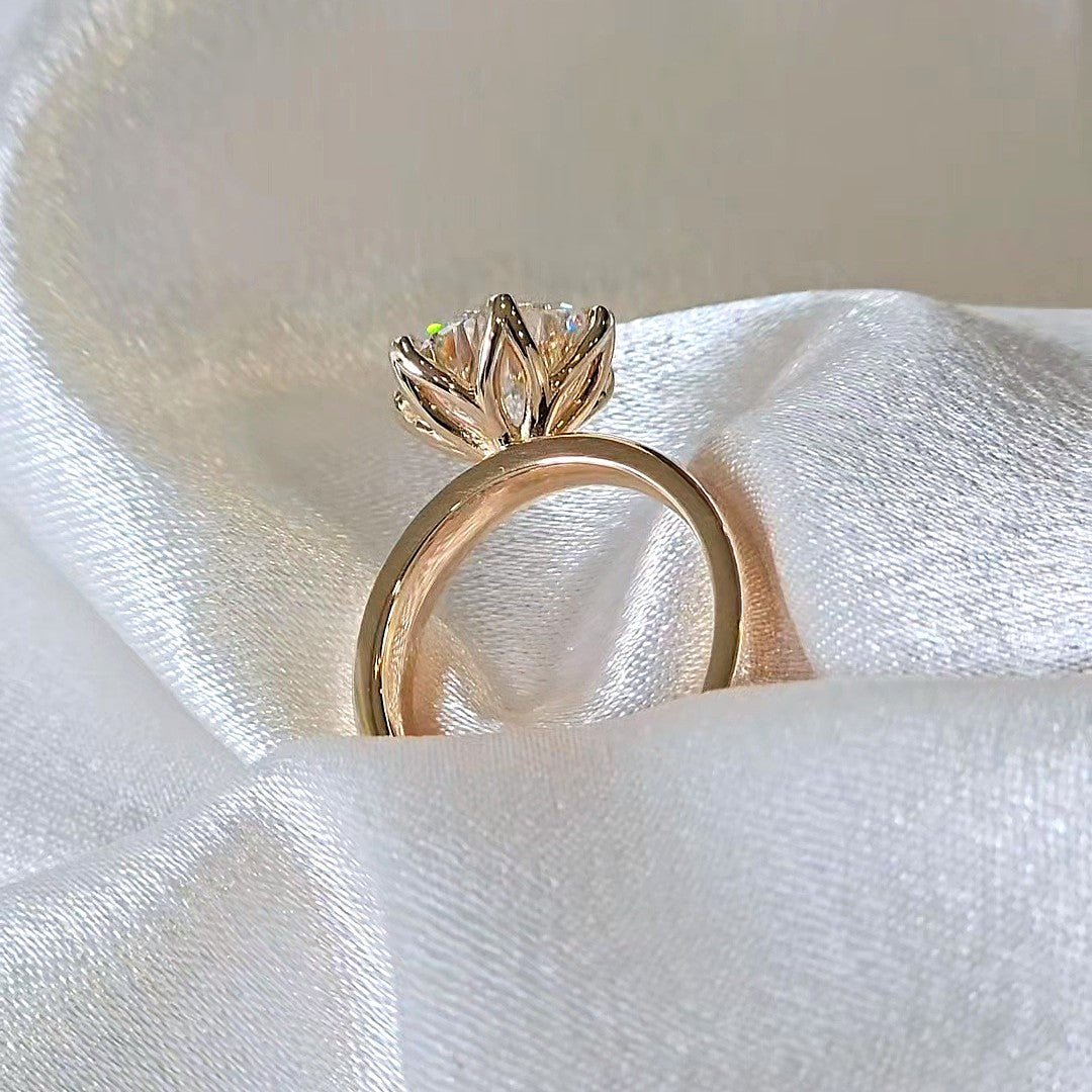 Petal 3 Carat Round Wide Band Lab Diamond Engagement Ring Floral Setting