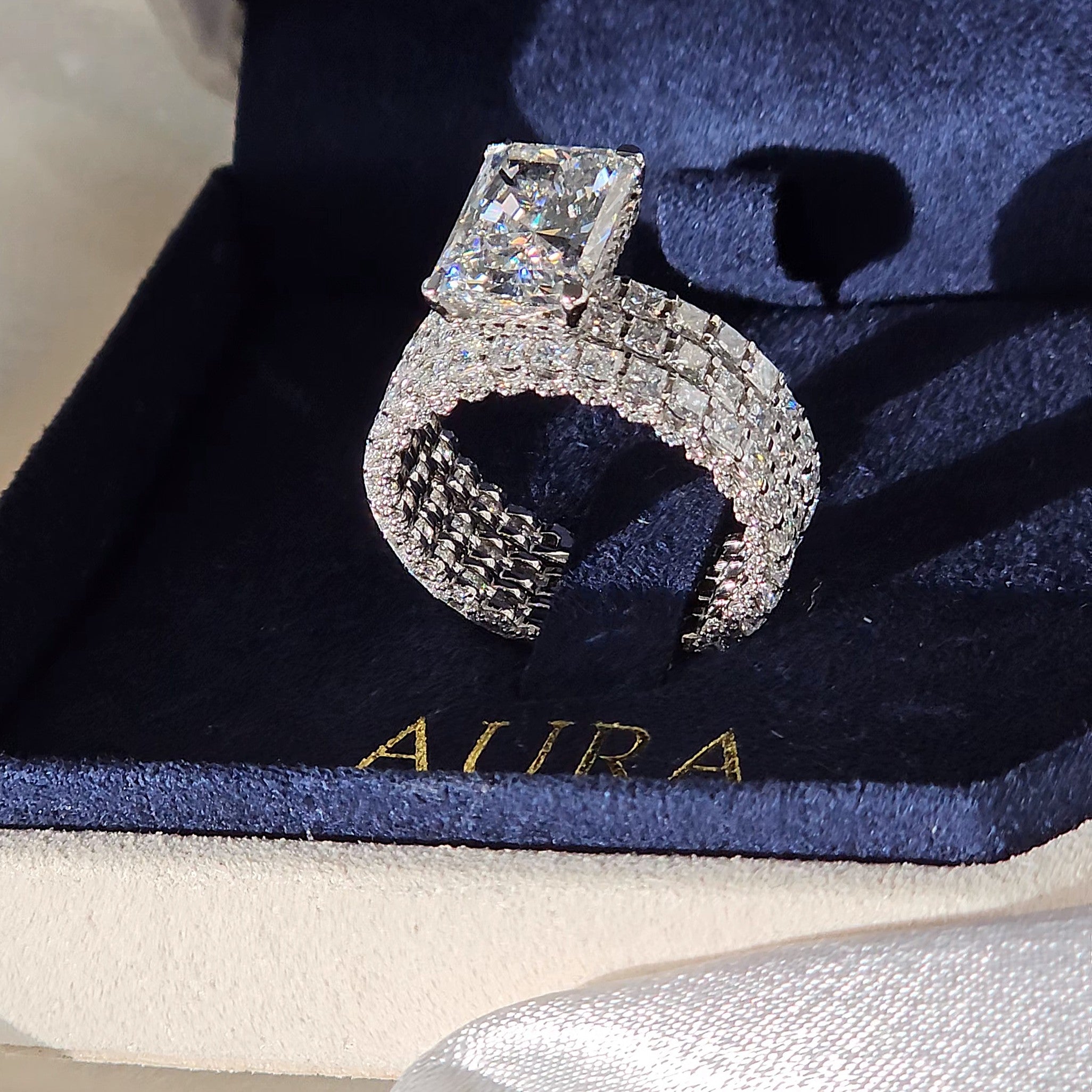 Luxury 5 Carat Radiant Ring With Wedding Bands - Lab Diamond Ring Aura Diamonds