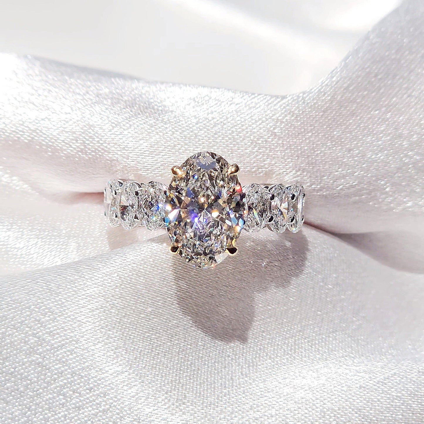 Eternal 3.5 Carat Oval Heiress Ring With Side Oval Diamonds - Two Tone