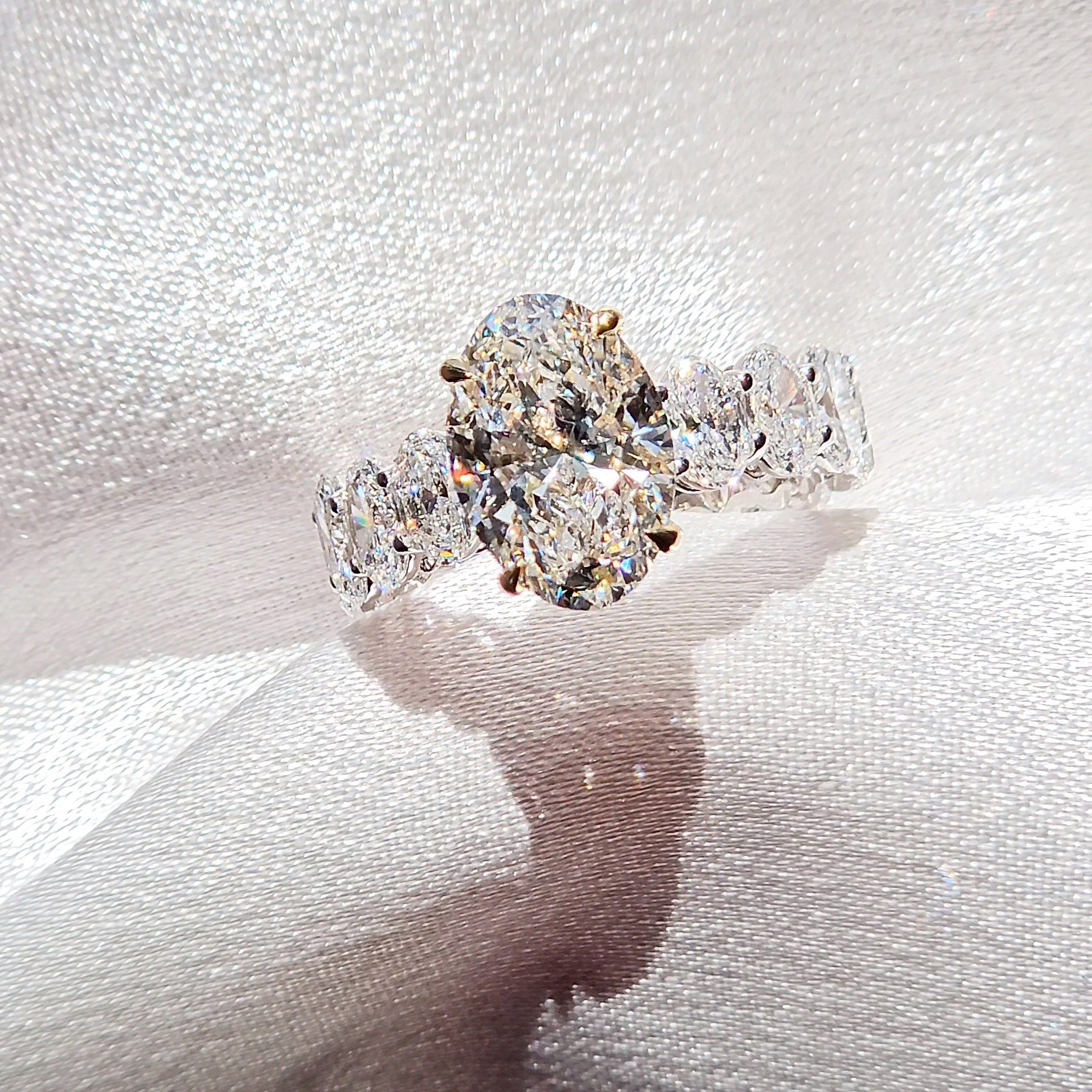 Eternal 8 Carat Weight Oval Heiress Ring With Side Oval Diamonds - Two Tone Aura Diamonds