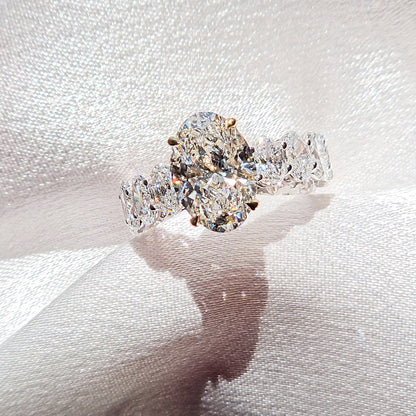 Eternal 3.5 Carat Oval Heiress Ring With Side Oval Diamonds - Two Tone