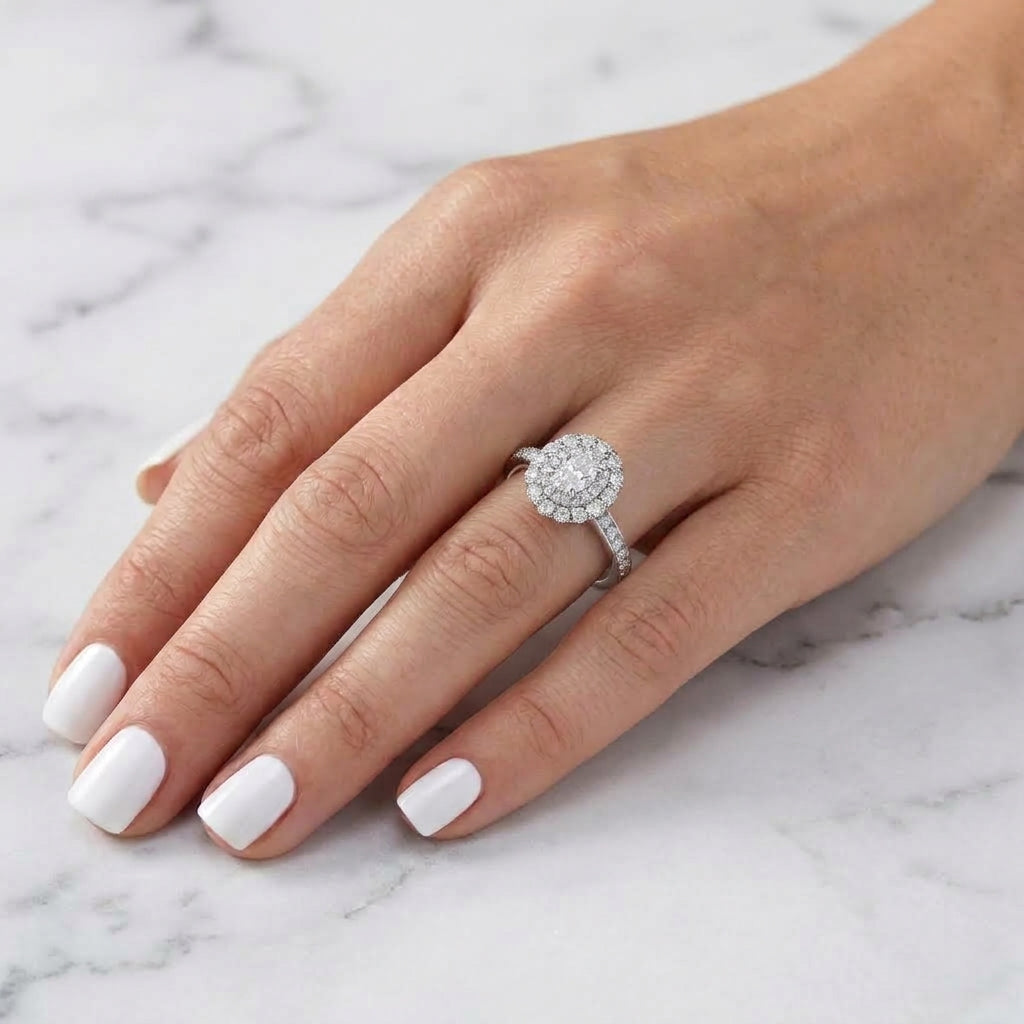 Hazel Oval Double Halo Moissanite Ring | 0.5ct Aura Diamonds
