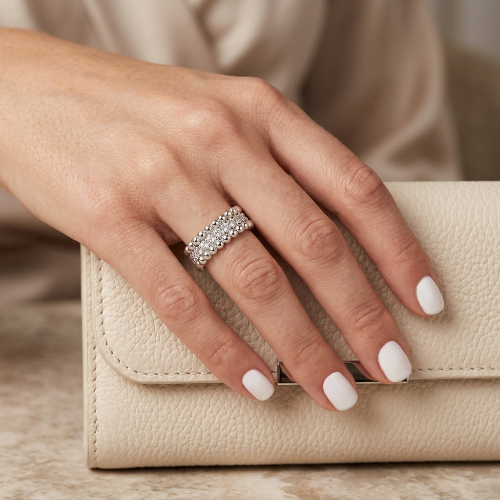 Ivy Beaded Moissanite Band | Sterling Silver