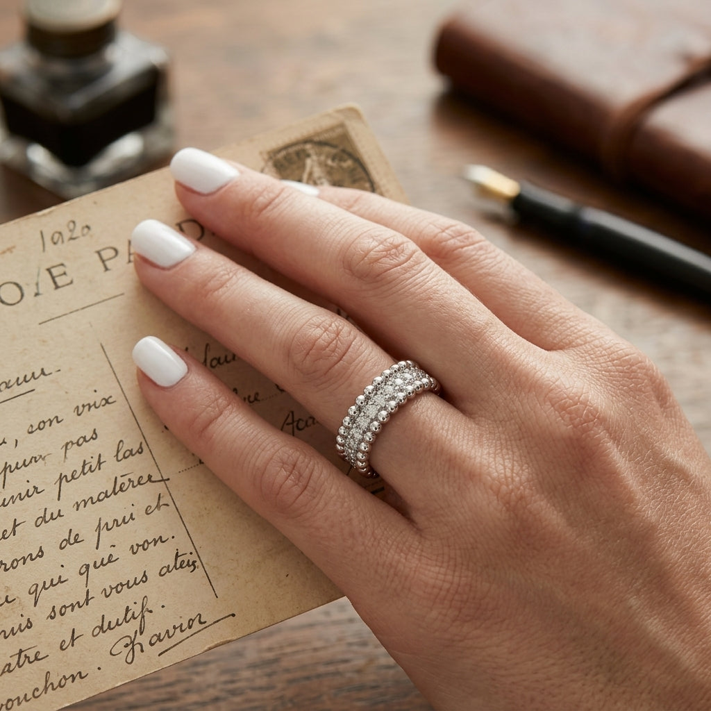 Ivy Beaded Moissanite Band | Sterling Silver