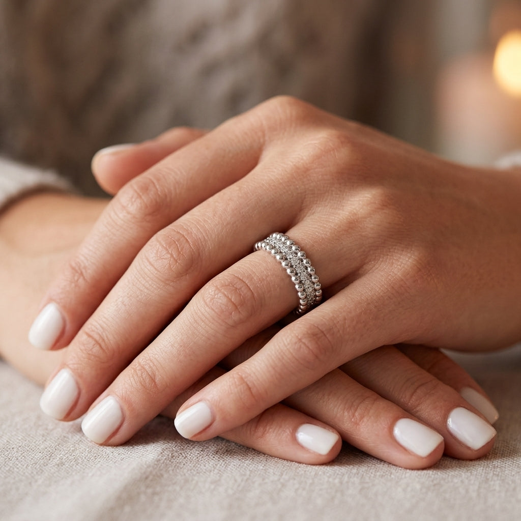 Ivy Beaded Moissanite Band | Sterling Silver