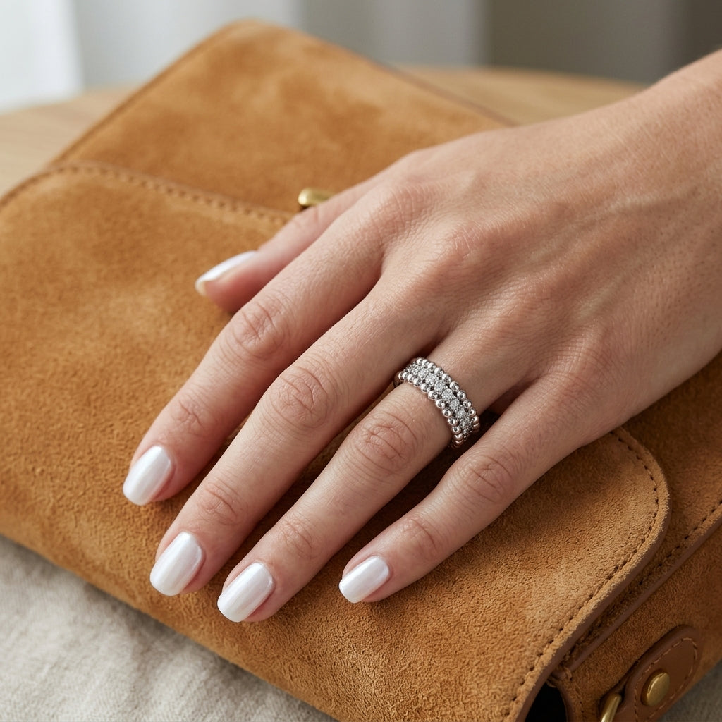 Ivy Beaded Moissanite Band | Sterling Silver