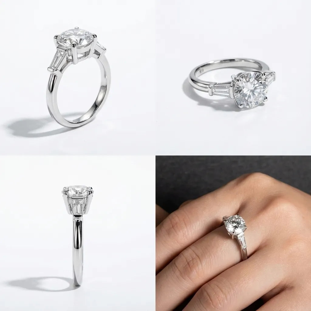 3 Carat Sofia Three-Stone Round Moissanite Engagement Ring Aura Diamonds