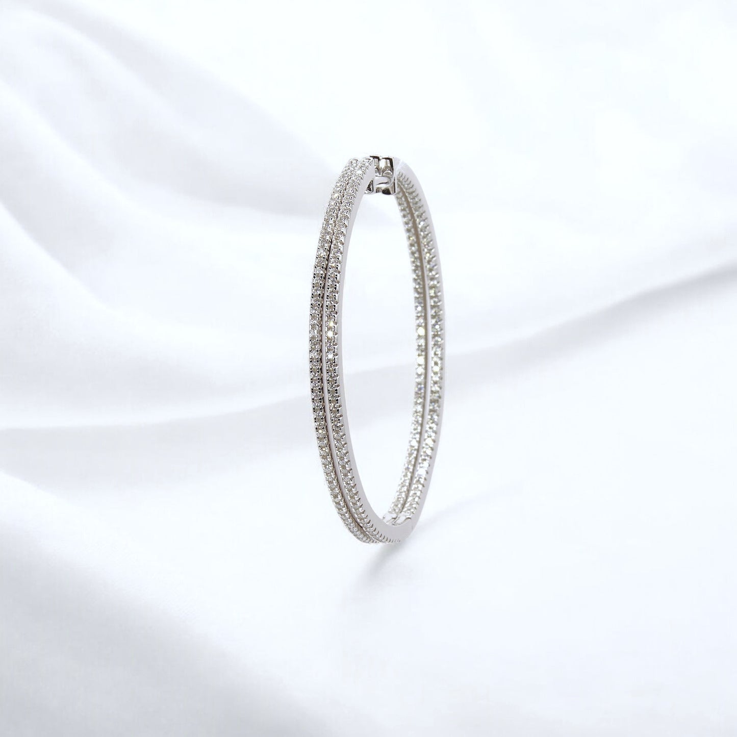 Luxury Aura Large Hoop Earrings - Moissanite - Sterling Silver (Rhodium Plated)