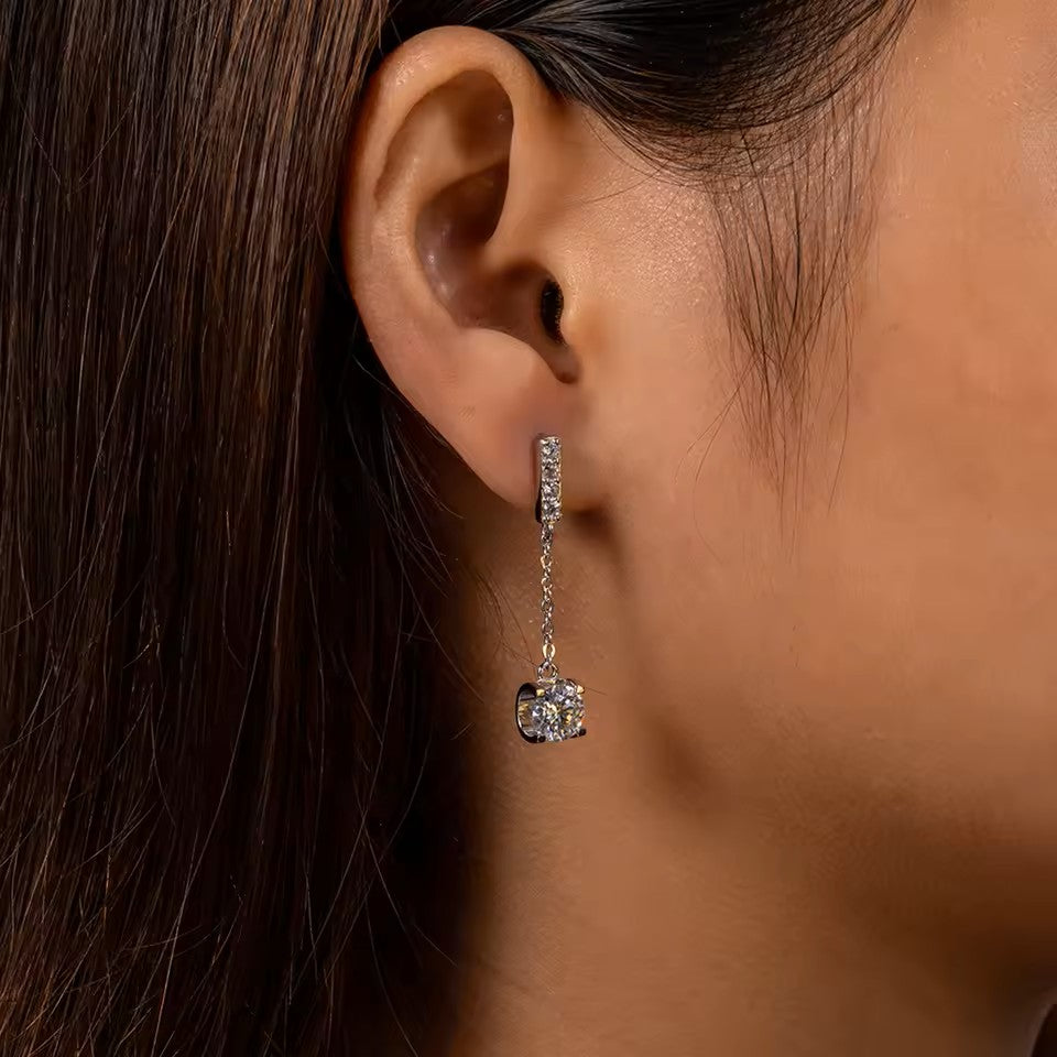 Cascade Drop Earrings - 2.00ctw Brilliant Moissanite [2x 1CT]