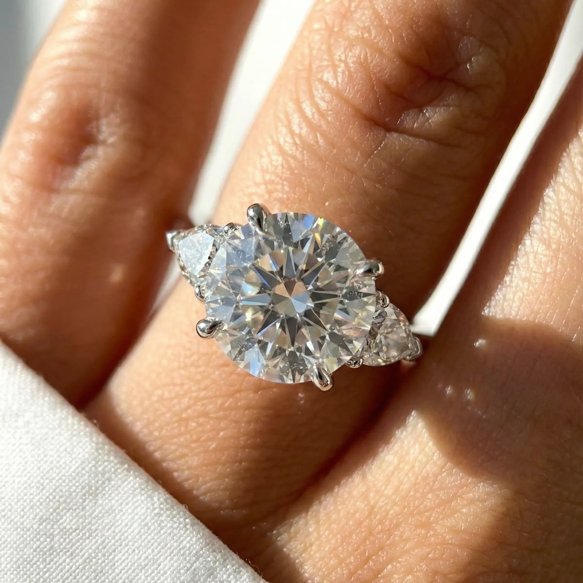 4.6 Carat Weight Elena Three-Stone Round Moissanite Engagement Ring Aura Diamonds