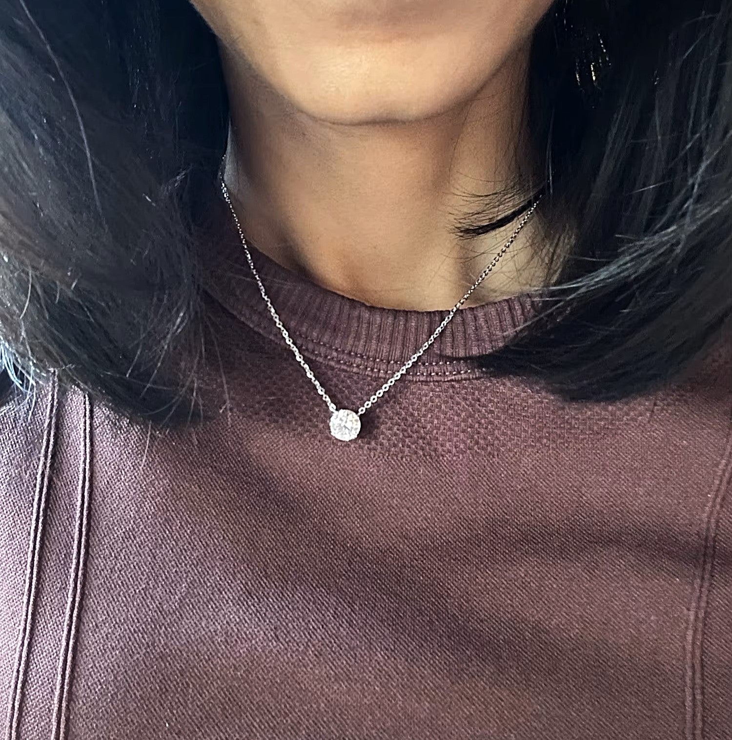 Elegant 1 Carat Pendant with Chain - 1CT Moissanite (Rhodium Plated) Aura Diamonds