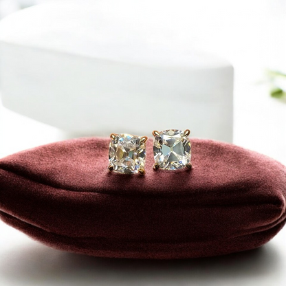 Elegant 4 Carat Weight Cushion-Cut Stud Earrings - 14K 18K Solid Gold - Moissanite | Luxury Collection