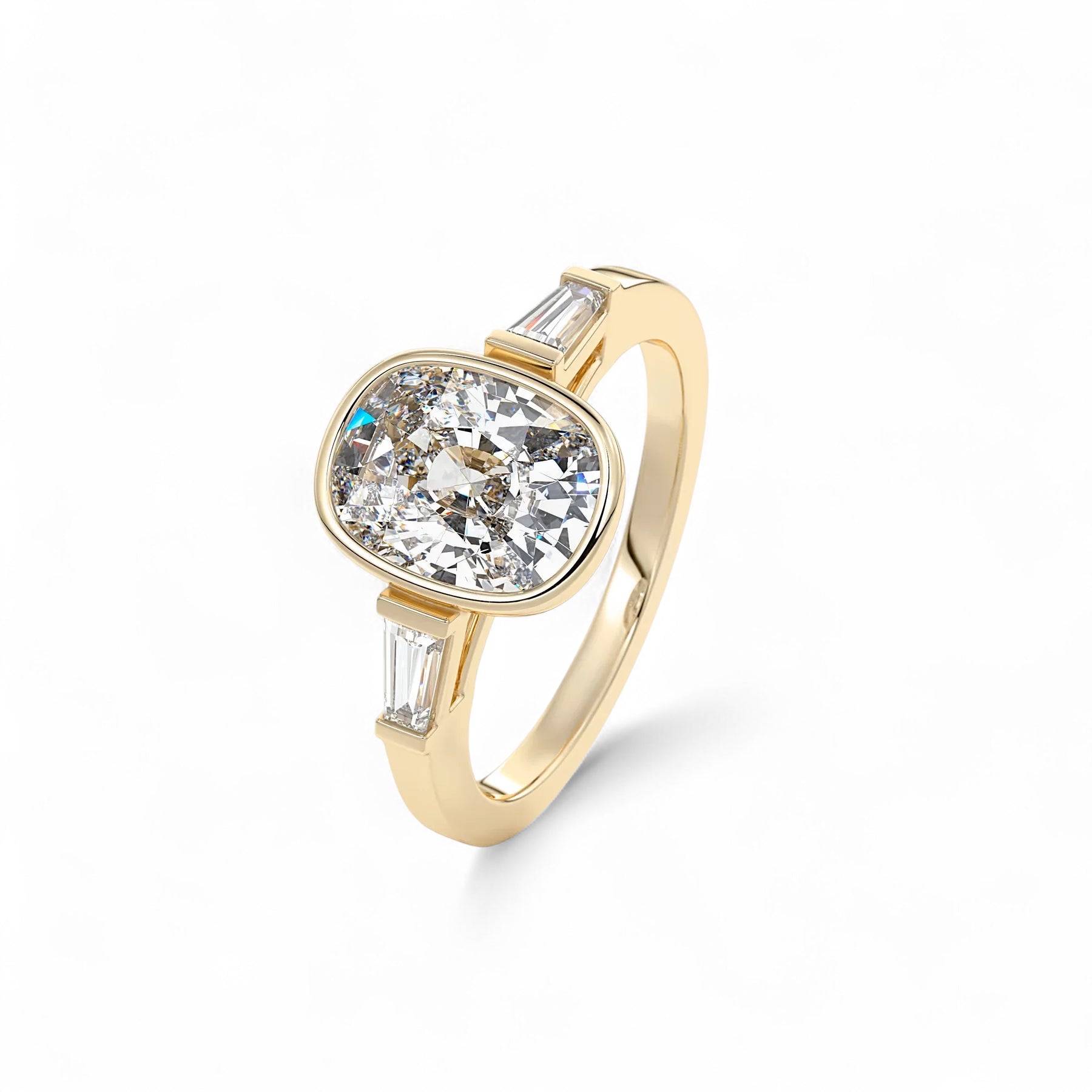 Amara Cushion Bezel Baguette Diamond Engagement Ring Aura Diamonds