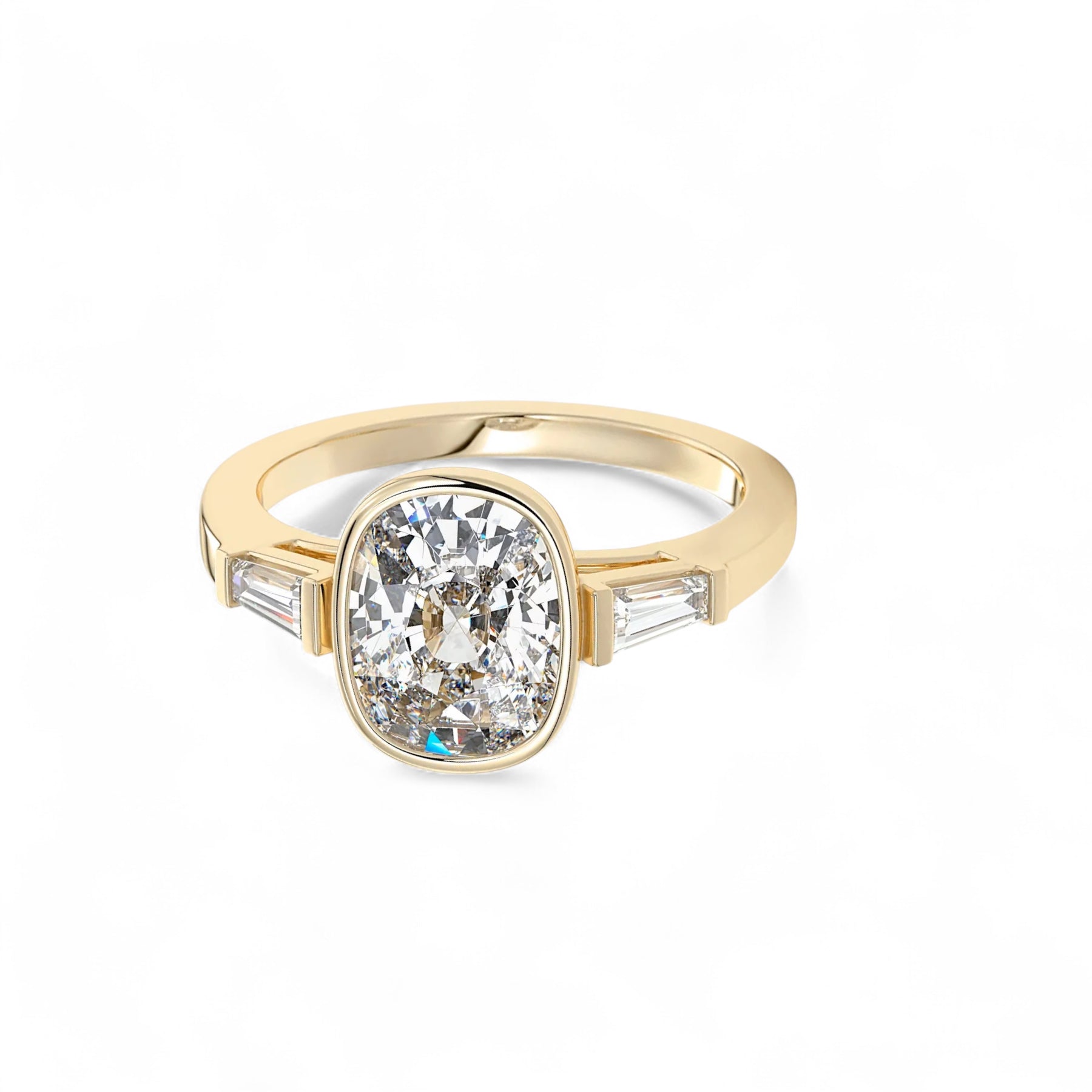 Amara Cushion Bezel Baguette Diamond Engagement Ring Aura Diamonds