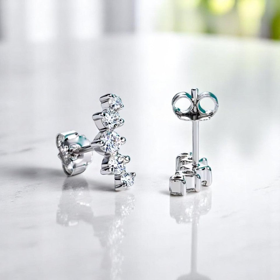 Celeste Dainty Moissanite Stud Earrings - Subtle. Chic. Stunning [Rhodium Plated] Aura Diamonds