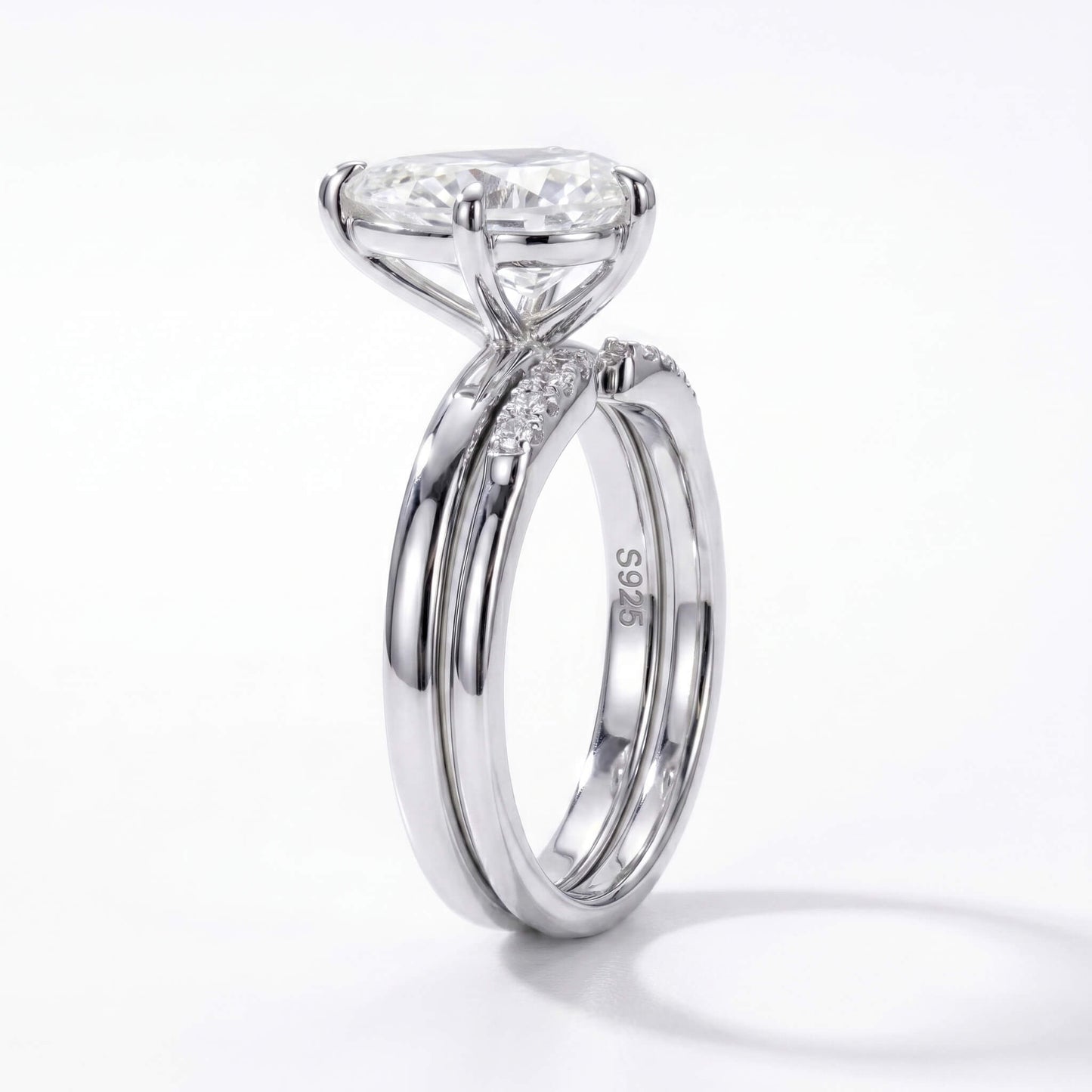 3 Carat Pear Cut Moissanite Engagement Ring Set with Band