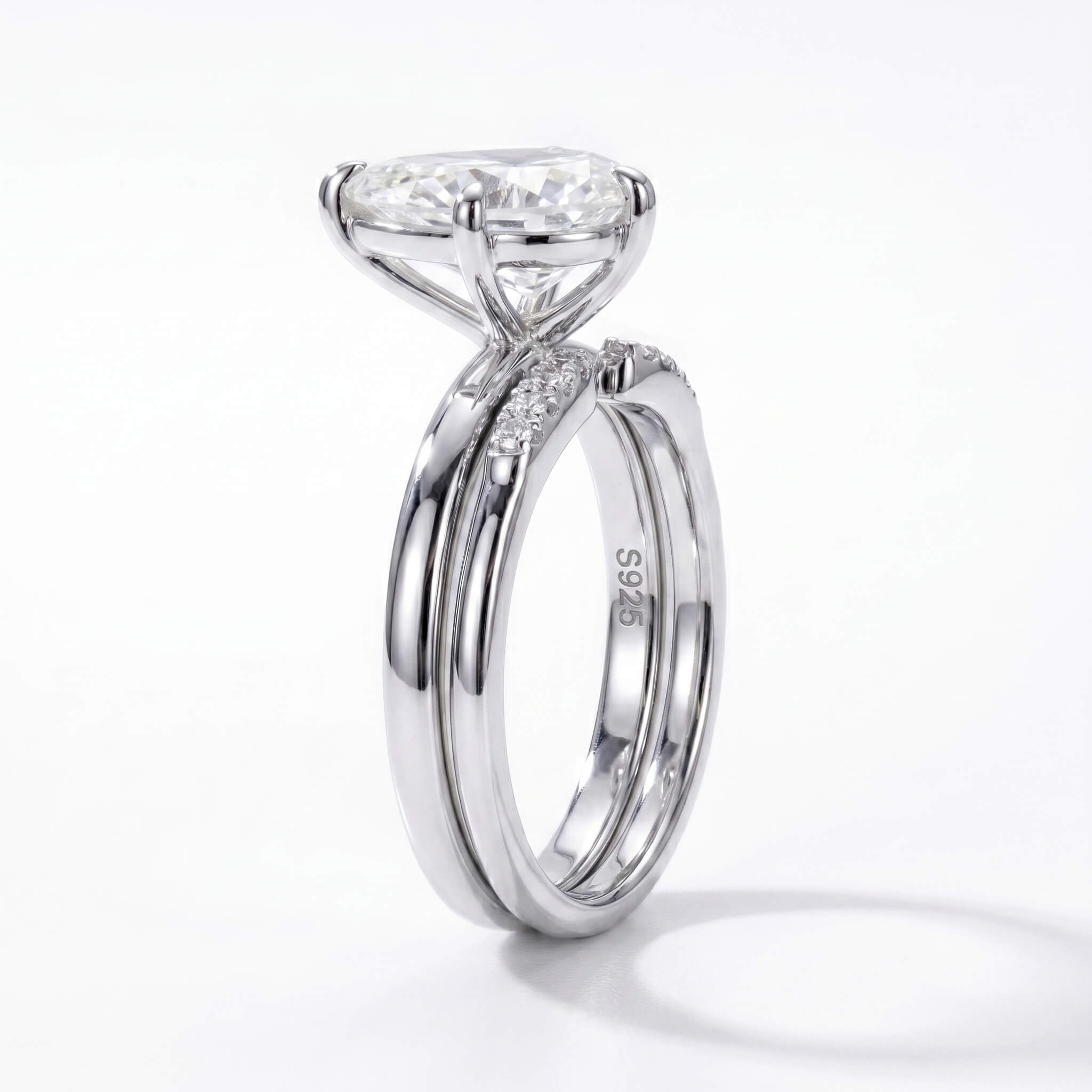 3 Carat Pear Cut Moissanite Engagement Ring Set with Band Aura Diamonds