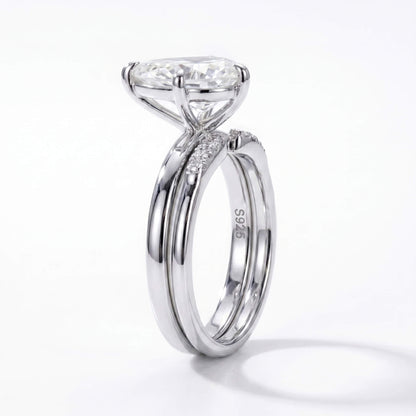 3 Carat Pear Cut Moissanite Engagement Ring Set with Band