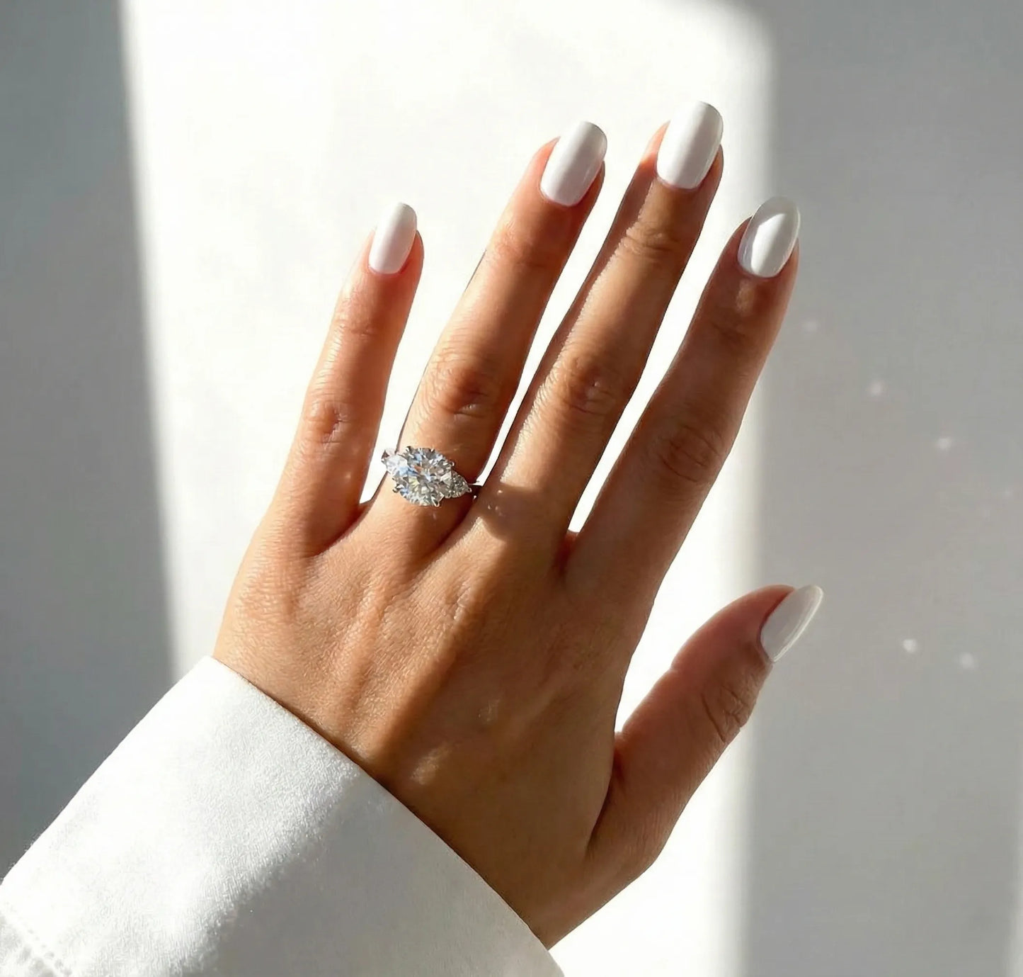 4.6 Carat Weight Elena Three-Stone Round Moissanite Engagement Ring