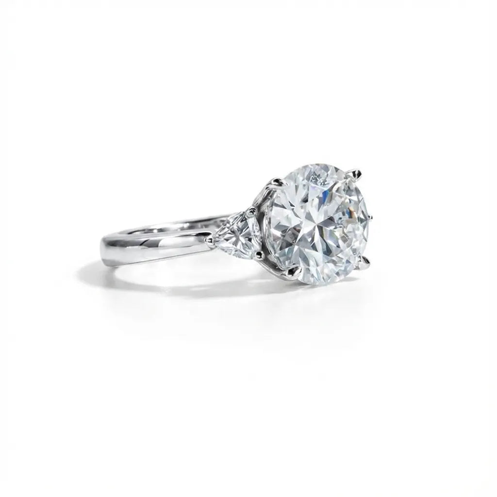 4.6 Carat Weight Elena Three-Stone Round Moissanite Engagement Ring Aura Diamonds
