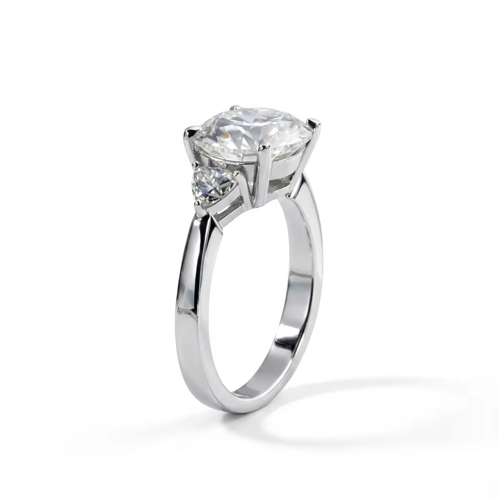 4.6 Carat Weight Elena Three-Stone Round Moissanite Engagement Ring Aura Diamonds