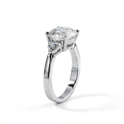 4.6 Carat Weight Elena Three-Stone Round Moissanite Engagement Ring