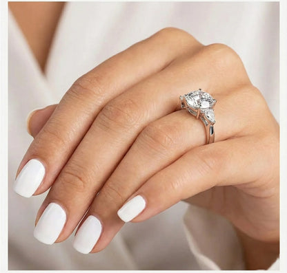 4.6 Carat Weight Elena Three-Stone Round Moissanite Engagement Ring