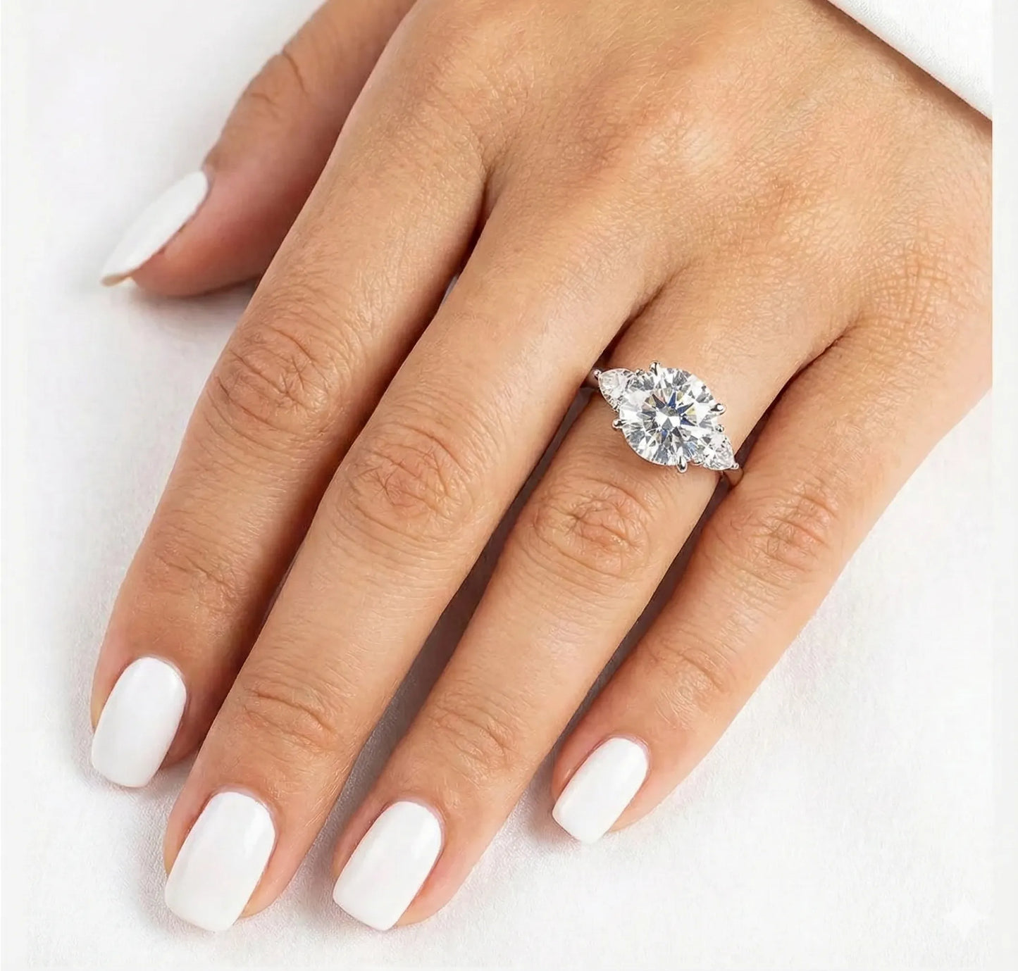 4.6 Carat Weight Elena Three-Stone Round Moissanite Engagement Ring