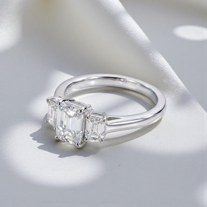 Elegant Trilogy: 1.6 Carat Weight Emerald Moissanite Engagement Ring