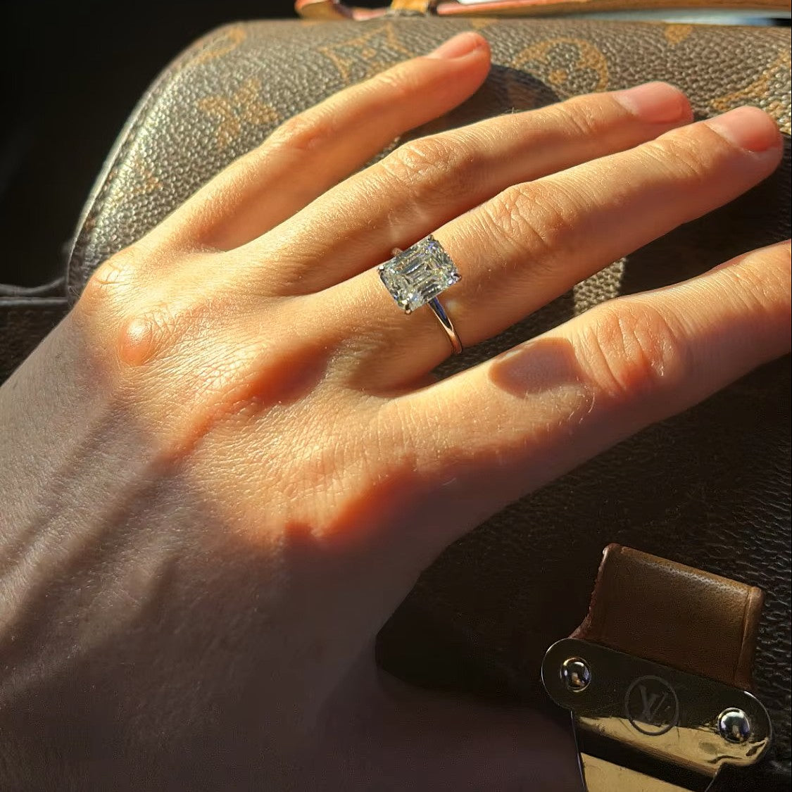 Timeless 4 Carat Emerald Cut Solitaire Ring | Moissanite | 18K Gold Plated Aura Diamonds