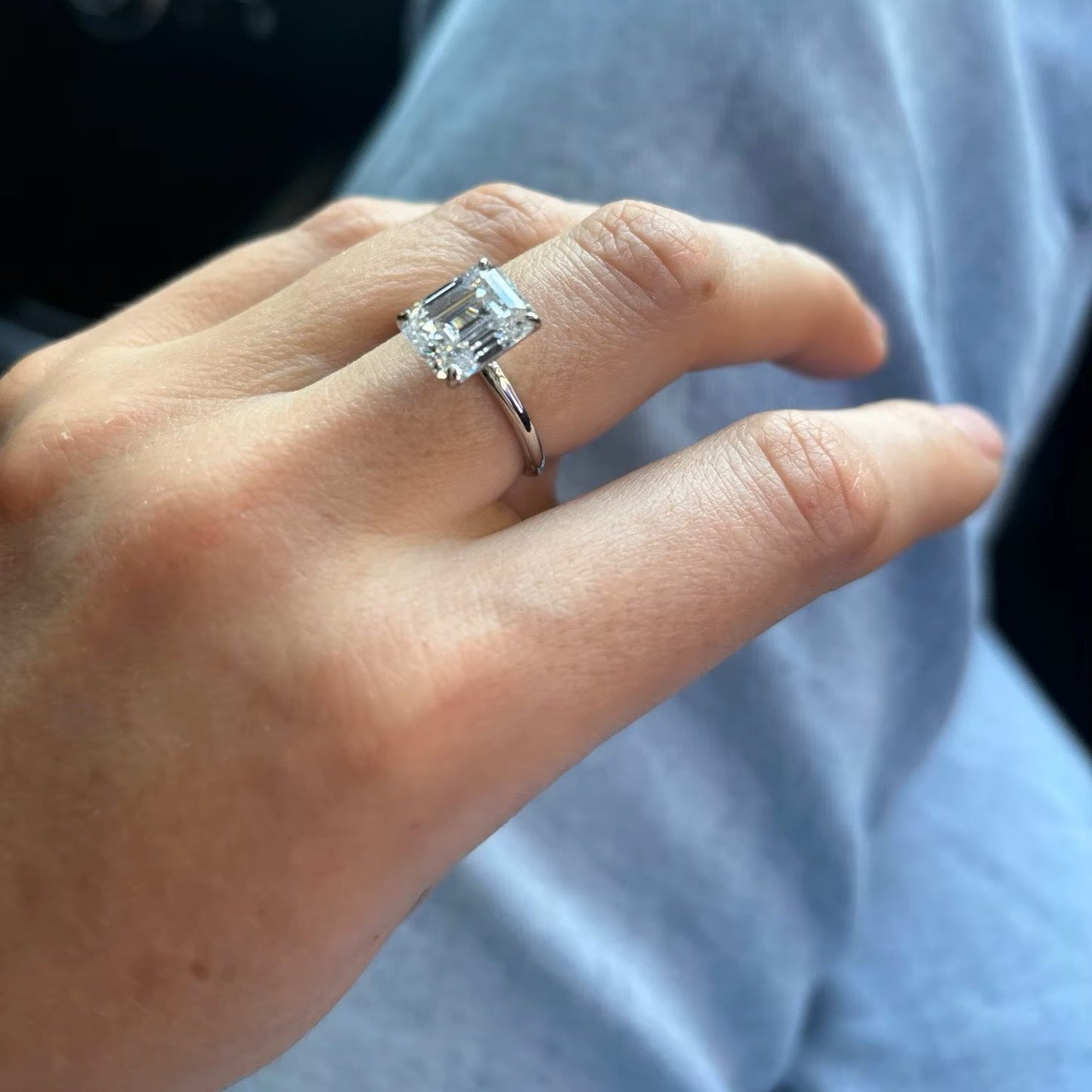 Timeless 4 Carat Emerald Cut Solitaire Ring | Moissanite | 18K Gold Plated