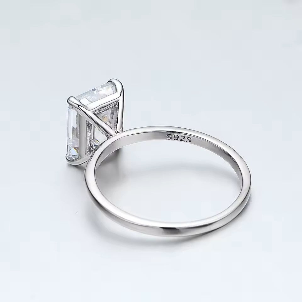 Timeless 4 Carat Emerald Cut Solitaire Ring | Moissanite | 18K Gold Plated