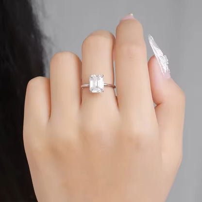 Timeless 4 Carat Emerald Cut Solitaire Ring | Moissanite | 18K Gold Plated