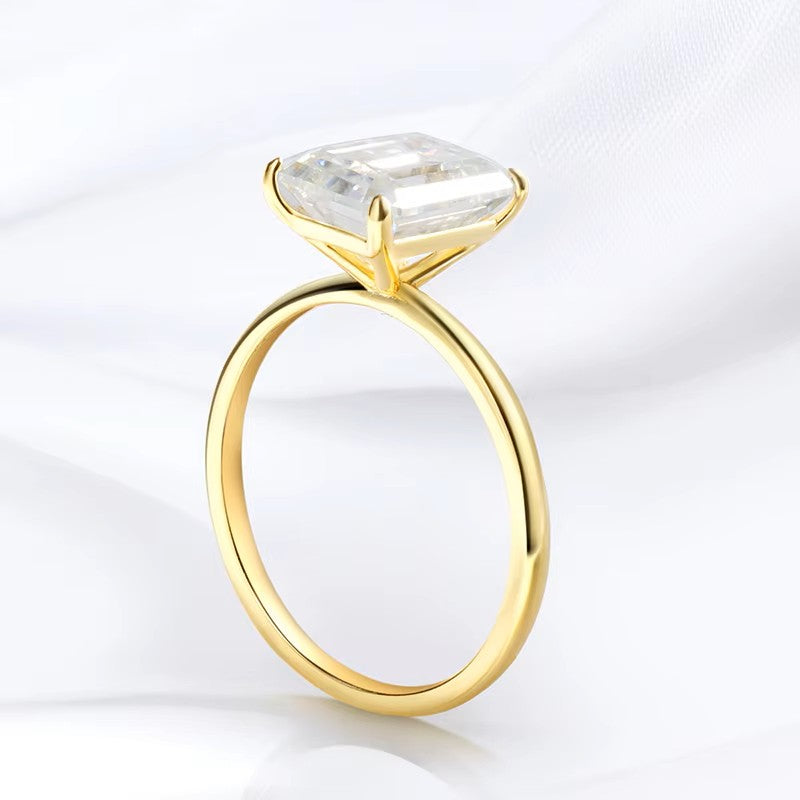 Timeless 4 Carat Emerald Cut Solitaire Ring | Moissanite | 18K Gold Plated