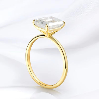 Timeless 4 Carat Emerald Cut Solitaire Ring | Moissanite | 18K Gold Plated
