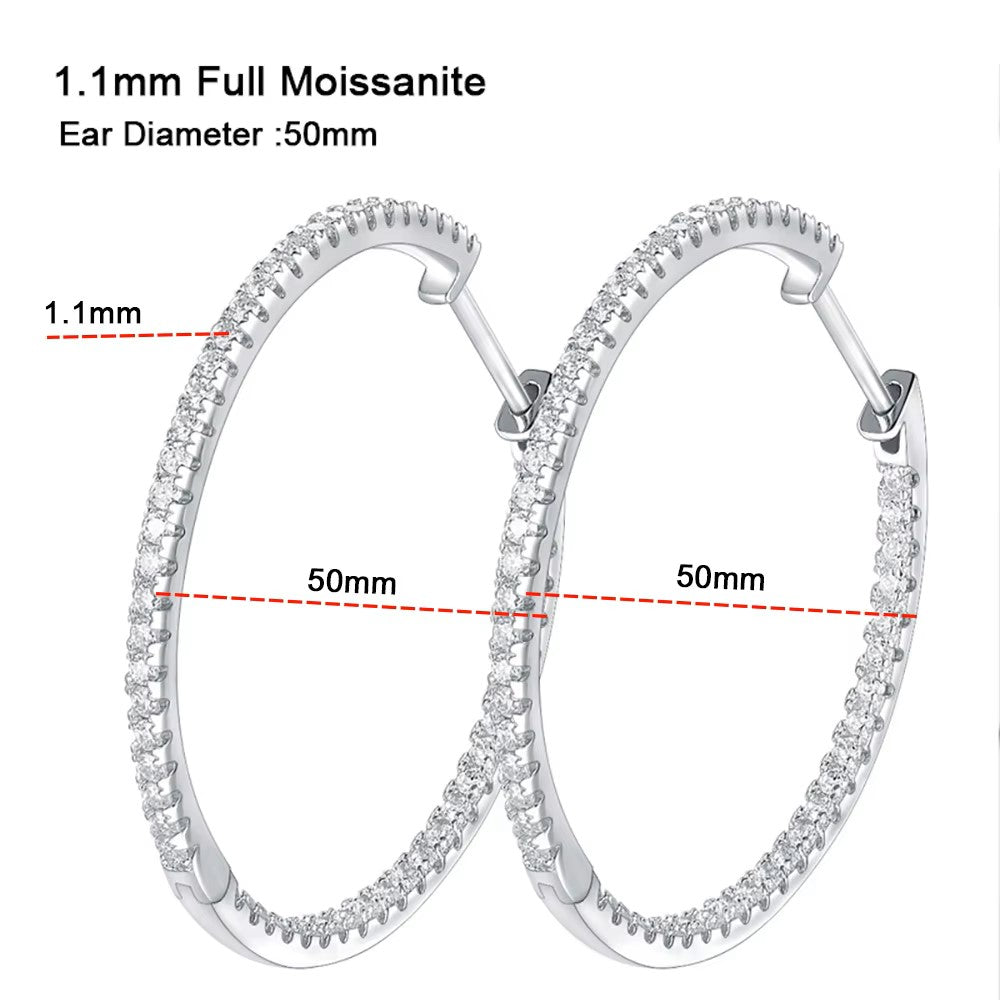 Luxury Aura Large Hoop Earrings - Moissanite - Sterling Silver (Rhodium Plated)