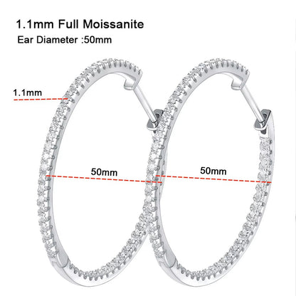 Luxury Aura Large Hoop Earrings - Moissanite - Sterling Silver (Rhodium Plated)