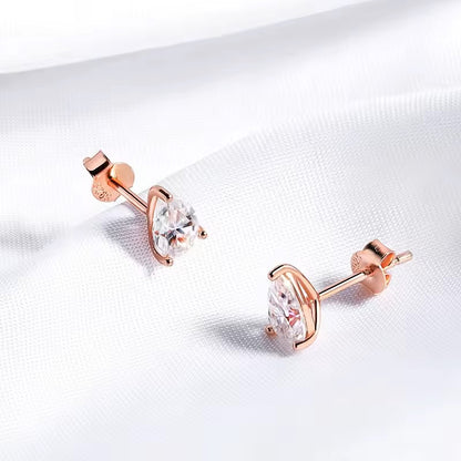 Elegant Pear Teardrop Stud Earrings - Rose Gold/White Gold Plated- 2/4/8 Carat Moissanite - Sterling Silver