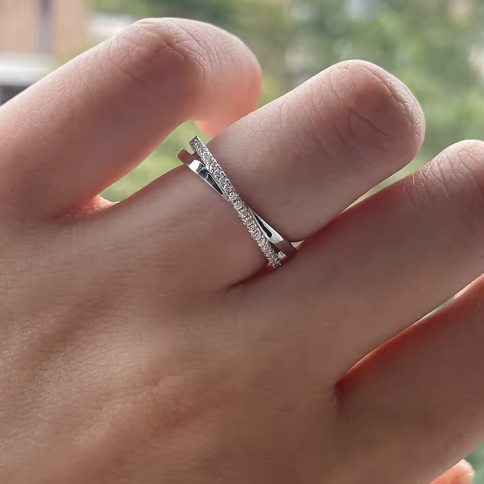 Elegant Harmony Band - White Gold - Moissanite (Rhodium Plated)