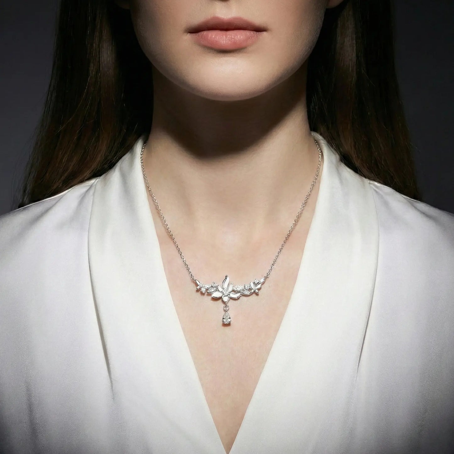 Chic Orchid Flower Pendant Necklace - Moissanite