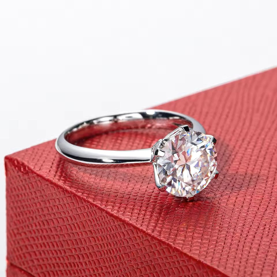 14K Gold - 3 Carat Eternity Solitaire Ring - Round Brilliant Cut Moissanite | Luxury Collection Aura Diamonds