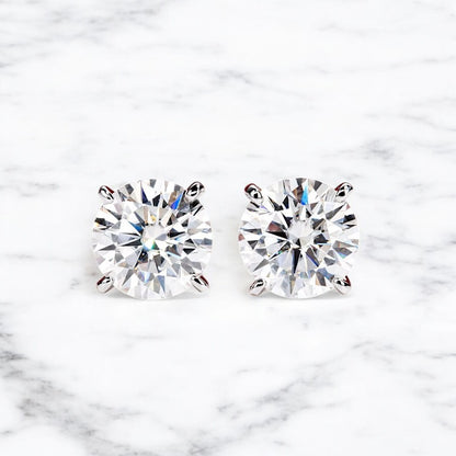 14K White Gold Moissanite Luxury Stud Earrings | Brilliant Round Cut Design