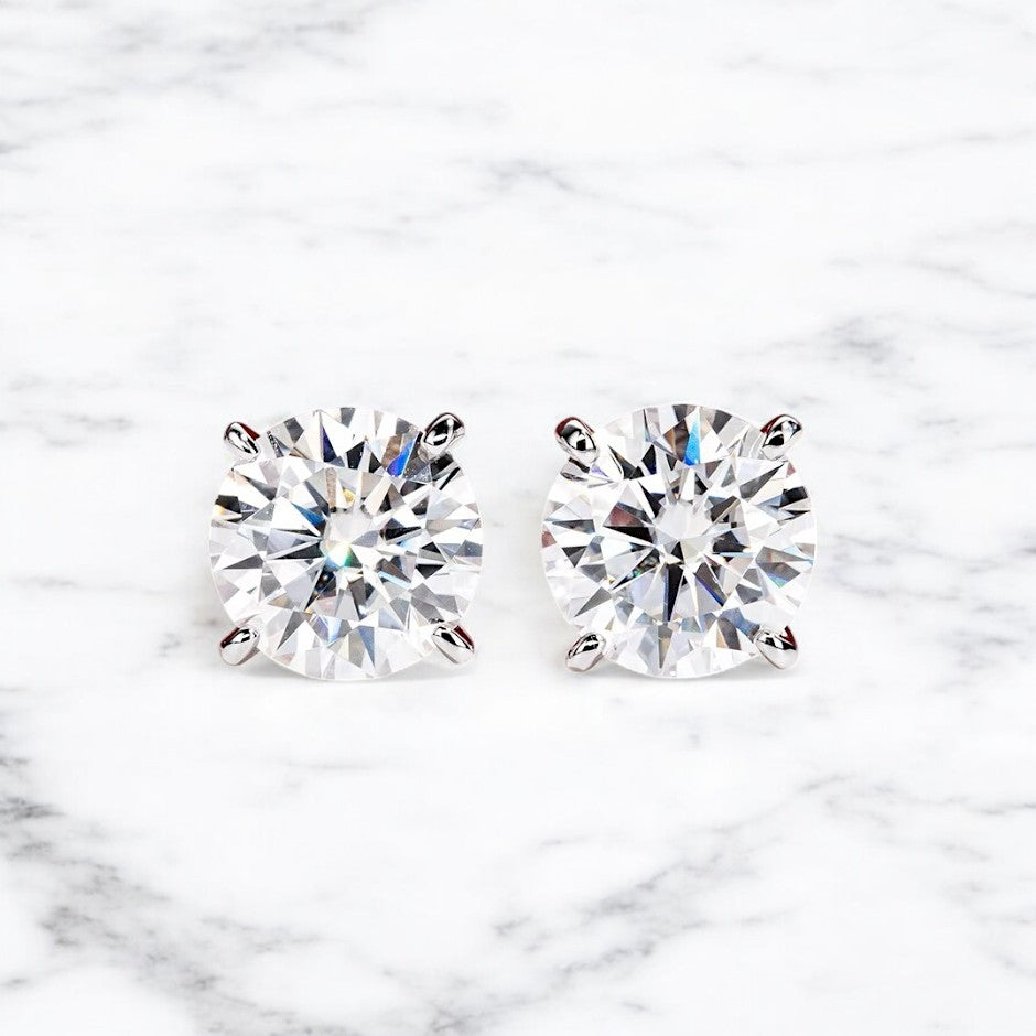 14K White Gold Moissanite Luxury Stud Earrings | Brilliant Round Cut Design Aura Diamonds
