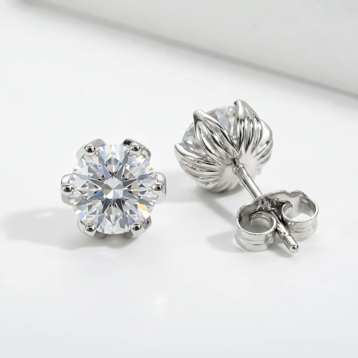 Tulip Solitaire Stud Earrings - 2.00ctw Brilliant Moissanite [2x 1CT]