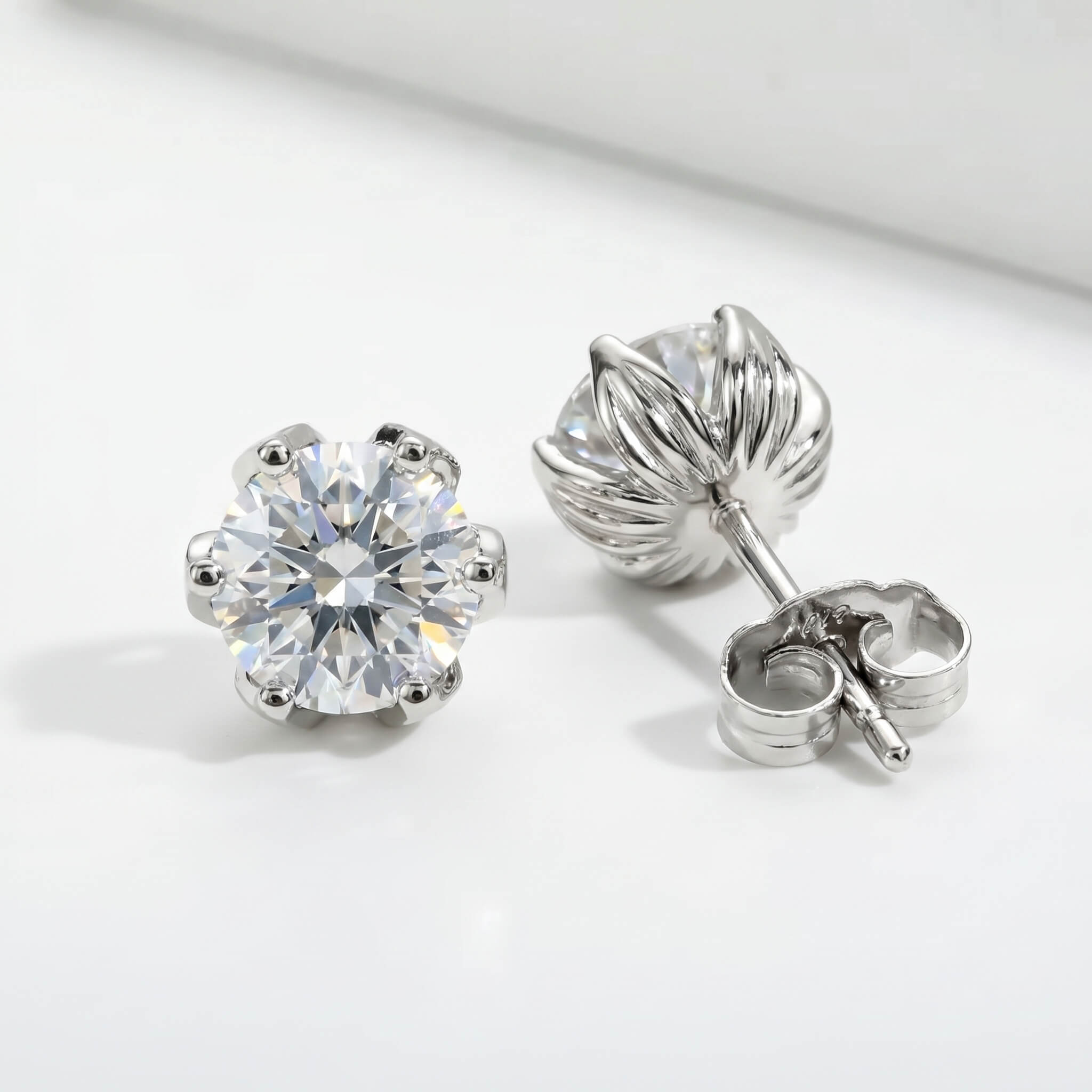 Tulip Solitaire Stud Earrings - 2.00ctw Brilliant Moissanite [2x 1CT] Aura Diamonds