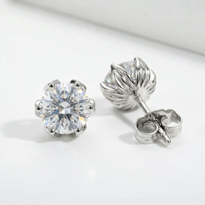 Tulip Solitaire Stud Earrings - 2.00ctw Brilliant Moissanite [2x 1CT]