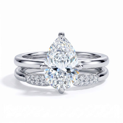 3 Carat Pear Cut Moissanite Engagement Ring Set with Band